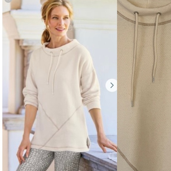 Soft Surroundings Danika Top Pullover Tunic Cream Tan Sweater Drawstring Sz P M - Picture 16 of 16